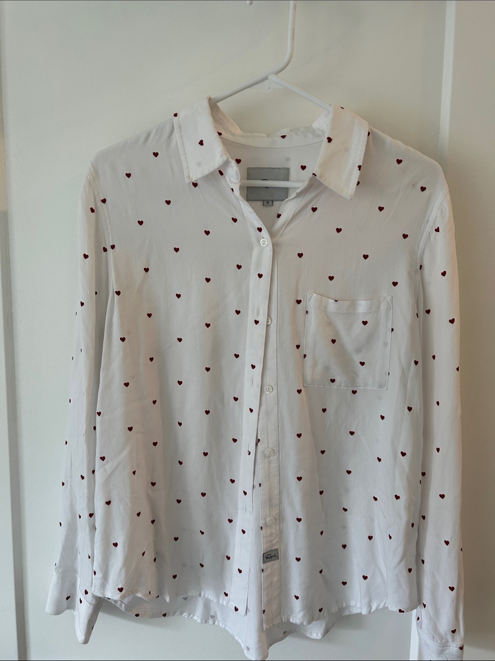 Rails White Button-Down Shirt with Red Heart Print Valentine’s Day